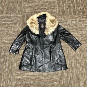 Genuine Leather Coat With Fur Lining Women’s Size L 24k Leather By Dan Di Modes